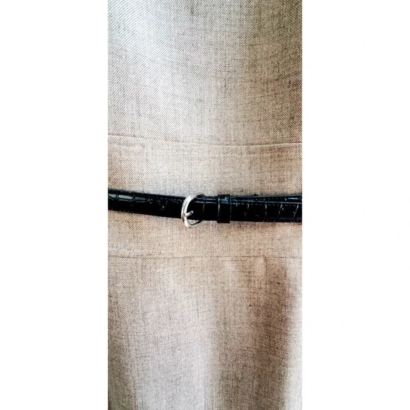 Jessica Howard Dress 12 Brown Belt Cap Sleeve Tweed Tan/Brown Sheath Poly Lined - Picture 9 of 13